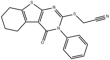 2-[(4-oxo-3-phenyl-5,6,7,8-tetrahydro-[1]benzothiolo[2,3-d]pyrimidin-2-yl)sulfanyl]acetonitrile Struktur