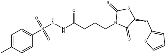 N'-(4-methylphenyl)sulfonyl-4-[(5Z)-4-oxo-2-sulfanylidene-5-(thiophen-2-ylmethylidene)-1,3-thiazolidin-3-yl]butanehydrazide Struktur