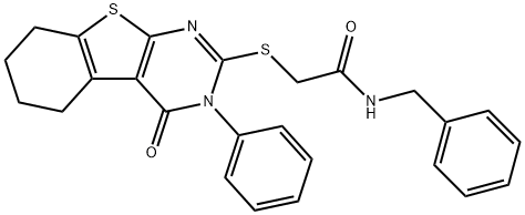 N-benzyl-2-[(4-oxo-3-phenyl-5,6,7,8-tetrahydro-[1]benzothiolo[2,3-d]pyrimidin-2-yl)sulfanyl]acetamide Struktur