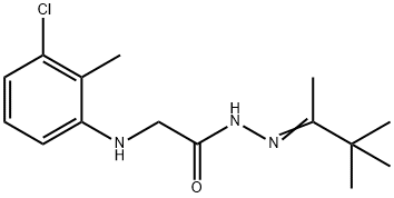 2-[(3-chloro-2-methylphenyl)amino]-N'-(1,2,2-trimethylpropylidene)acetohydrazide (non-preferred name) Struktur