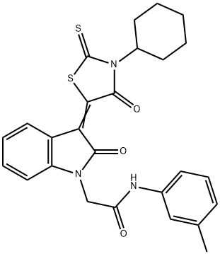 2-[(3Z)-3-(3-cyclohexyl-4-oxo-2-sulfanylidene-1,3-thiazolidin-5-ylidene)-2-oxoindol-1-yl]-N-(3-methylphenyl)acetamide Struktur