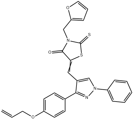 (5Z)-3-(furan-2-ylmethyl)-5-[[1-phenyl-3-(4-prop-2-enoxyphenyl)pyrazol-4-yl]methylidene]-2-sulfanylidene-1,3-thiazolidin-4-one Struktur