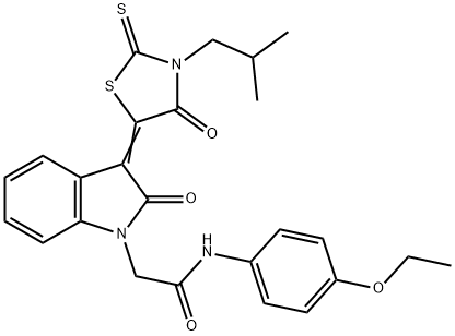 N-(4-ethoxyphenyl)-2-[(3Z)-3-[3-(2-methylpropyl)-4-oxo-2-sulfanylidene-1,3-thiazolidin-5-ylidene]-2-oxoindol-1-yl]acetamide Struktur