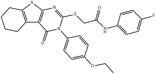 2-[[3-(4-ethoxyphenyl)-4-oxo-5,6,7,8-tetrahydro-[1]benzothiolo[2,3-d]pyrimidin-2-yl]sulfanyl]-N-(4-fluorophenyl)acetamide Struktur