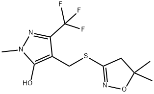 1H-Pyrazol-5-ol, 4-[[(4,5-dihydro-5,5-dimethyl-3-isoxazolyl)thio]methyl]-1-methyl-3-(trifluoromethyl)- Struktur