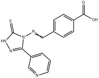 4-[(E)-(3-pyridin-3-yl-5-sulfanylidene-1H-1,2,4-triazol-4-yl)iminomethyl]benzoic acid Struktur