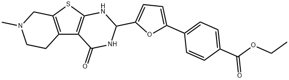 ethyl 4-[5-(7-methyl-4-oxo-1,2,3,5,6,8-hexahydropyrido[2,3]thieno[2,4-d]pyrimidin-2-yl)furan-2-yl]benzoate Struktur