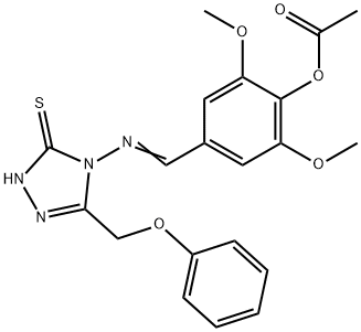 [2,6-dimethoxy-4-[(E)-[3-(phenoxymethyl)-5-sulfanylidene-1H-1,2,4-triazol-4-yl]iminomethyl]phenyl] acetate Struktur