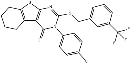 3-(4-chlorophenyl)-2-[[3-(trifluoromethyl)phenyl]methylsulfanyl]-5,6,7,8-tetrahydro-[1]benzothiolo[2,3-d]pyrimidin-4-one Struktur