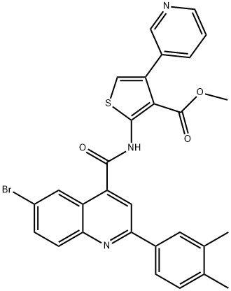 methyl 2-(6-bromo-2-(3,4-dimethylphenyl)quinoline-4-carboxamido)-4-(pyridin-3-yl)thiophene-3-carboxylate Struktur