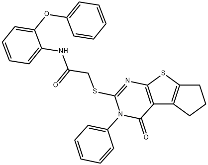 2-[(1-oxo-2-phenyl-7,8-dihydro-6H-cyclopenta[2,3]thieno[2,4-b]pyrimidin-3-yl)sulfanyl]-N-(2-phenoxyphenyl)acetamide Struktur