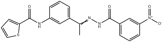 N-[3-[(E)-C-methyl-N-[(3-nitrobenzoyl)amino]carbonimidoyl]phenyl]thiophene-2-carboxamide Struktur