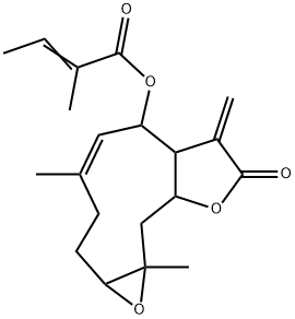 2-Methyl-2-butenoic acid 1a,2,3,6,6a,7,8,9a,10,10a-decahydro-4,10a-dimethyl-7-methylene-8-oxooxireno[8,9]cyclodeca[1,2-b]furan-6-yl ester Struktur