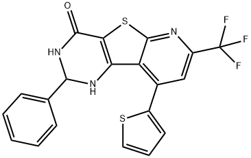 2-phenyl-9-thiophen-2-yl-7-(trifluoromethyl)-2,3-dihydro-1H-pyrido[2,3]thieno[2,4-d]pyrimidin-4-one Struktur