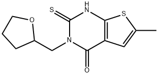 6-methyl-3-(oxolan-2-ylmethyl)-2-sulfanylidene-1H-thieno[2,3-d]pyrimidin-4-one Struktur