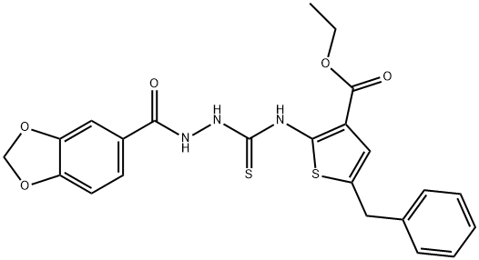 ethyl 2-(2-(benzo[d][1,3]dioxole-5-carbonyl)hydrazinecarbothioamido)-5-benzylthiophene-3-carboxylate Struktur