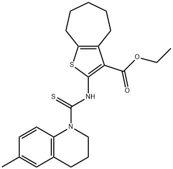 ethyl 2-(6-methyl-1,2,3,4-tetrahydroquinoline-1-carbothioamido)-5,6,7,8-tetrahydro-4H-cyclohepta[b]thiophene-3-carboxylate Struktur