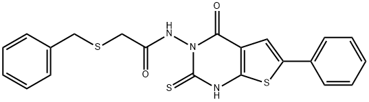 2-benzylsulfanyl-N-(4-oxo-6-phenyl-2-sulfanylidene-1H-thieno[2,3-d]pyrimidin-3-yl)acetamide Struktur