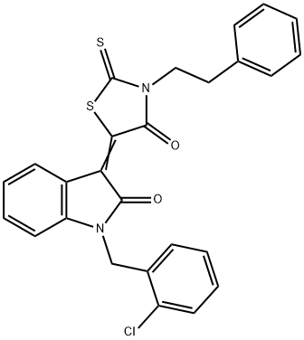 (5Z)-5-[1-[(2-chlorophenyl)methyl]-2-oxoindol-3-ylidene]-3-(2-phenylethyl)-2-sulfanylidene-1,3-thiazolidin-4-one Struktur