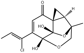 (1aR,7aS)-5-[(Z)-1-Chloro-1-propenyl]-1aα,2,3a,4-tetrahydro-3aβ,4-dihydroxy-2-methyl-4α,2α-(epoxymethano)-1H,7H-cyclopropa[c]benzofuran-7-one Struktur