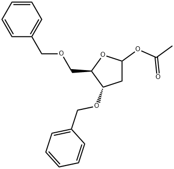 D-erythro-Pentofuranose, 2-deoxy-3,5-bis-O-(phenylmethyl)-, 1-acetate Struktur