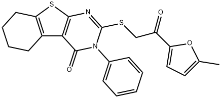 2-[2-(5-methylfuran-2-yl)-2-oxoethyl]sulfanyl-3-phenyl-5,6,7,8-tetrahydro-[1]benzothiolo[2,3-d]pyrimidin-4-one Struktur