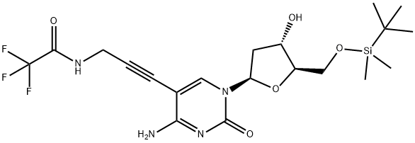 2'-Deoxy-5'-O-[(1,1-dimethylethyl)dimethylsilyl]-5-[3-[(2,2,2-trifluoroacetyl)amino]-1-propyn-1-yl]-cytidine Struktur