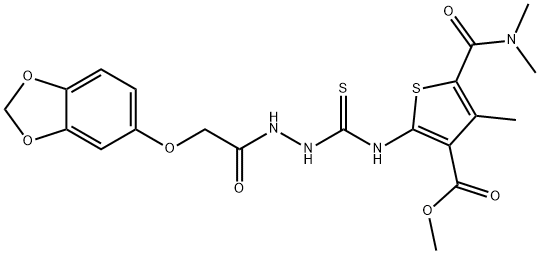 methyl 2-(2-(2-(benzo[d][1,3]dioxol-5-yloxy)acetyl)hydrazinecarbothioamido)-5-(dimethylcarbamoyl)-4-methylthiophene-3-carboxylate Struktur