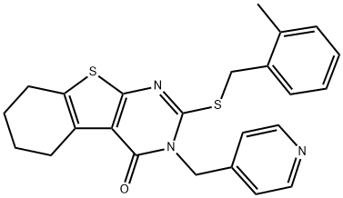 2-[(2-methylphenyl)methylsulfanyl]-3-(pyridin-4-ylmethyl)-5,6,7,8-tetrahydro-[1]benzothiolo[2,3-d]pyrimidin-4-one Struktur