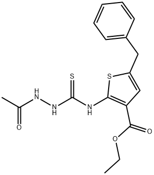 ethyl 2-(2-acetylhydrazinecarbothioamido)-5-benzylthiophene-3-carboxylate Struktur