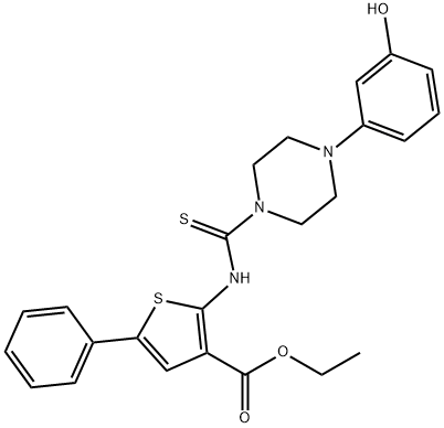 ethyl 2-(4-(3-hydroxyphenyl)piperazine-1-carbothioamido)-5-phenylthiophene-3-carboxylate Struktur