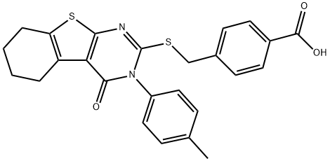 4-[[3-(4-methylphenyl)-4-oxo-5,6,7,8-tetrahydro-[1]benzothiolo[2,3-d]pyrimidin-2-yl]sulfanylmethyl]benzoic acid Struktur