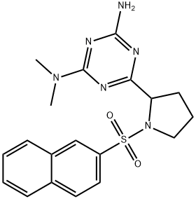 2-N,2-N-dimethyl-6-(1-naphthalen-2-ylsulfonylpyrrolidin-2-yl)-1,3,5-triazine-2,4-diamine Struktur