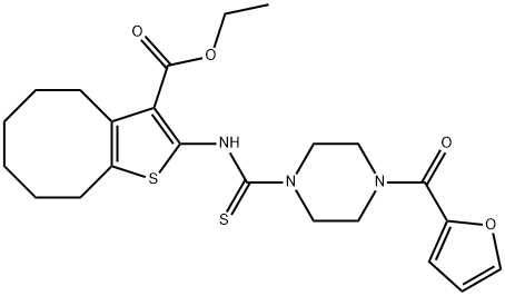 ethyl 2-(4-(furan-2-carbonyl)piperazine-1-carbothioamido)-4,5,6,7,8,9-hexahydrocycloocta[b]thiophene-3-carboxylate Struktur