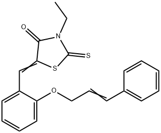 (5E)-3-ethyl-5-[[2-[(E)-3-phenylprop-2-enoxy]phenyl]methylidene]-2-sulfanylidene-1,3-thiazolidin-4-one Struktur