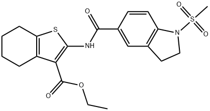 ethyl 2-(1-(methylsulfonyl)indoline-5-carboxamido)-4,5,6,7-tetrahydrobenzo[b]thiophene-3-carboxylate, 727670-92-0, 結構式