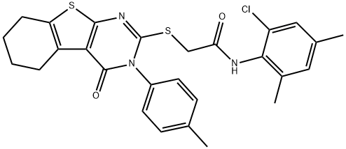 N-(2-chloro-4,6-dimethylphenyl)-2-[[3-(4-methylphenyl)-4-oxo-5,6,7,8-tetrahydro-[1]benzothiolo[2,3-d]pyrimidin-2-yl]sulfanyl]acetamide Struktur