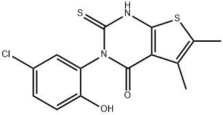 3-(5-chloro-2-hydroxyphenyl)-5,6-dimethyl-2-sulfanylidene-1H-thieno[2,3-d]pyrimidin-4-one Struktur