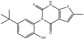 3-(5-tert-butyl-2-hydroxyphenyl)-6-methyl-2-sulfanylidene-1H-thieno[2,3-d]pyrimidin-4-one Struktur