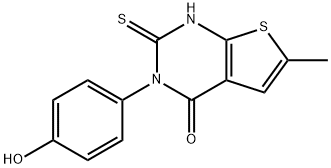 3-(4-hydroxyphenyl)-6-methyl-2-sulfanylidene-1H-thieno[2,3-d]pyrimidin-4-one Struktur