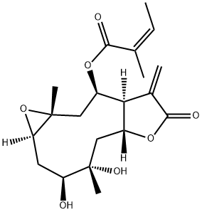 (Z)-2-Methyl-2-butenoic acid (1aR,3S,4S,5aR,8aS,9R,10aR)-dodecahydro-3,4-dihydroxy-4,10a-dimethyl-8-methylene-7-oxooxireno[5,6]cyclodeca[1,2-b]furan-9-yl ester Struktur