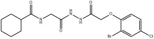 N-(2-{2-[(2-bromo-4-chlorophenoxy)acetyl]hydrazino}-2-oxoethyl)cyclohexanecarboxamide (non-preferred name) Struktur