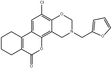 12-chloro-3-(furan-2-ylmethyl)-2,4,7,8,9,10-hexahydroisochromeno[3,4-f][1,3]benzoxazin-6-one Struktur