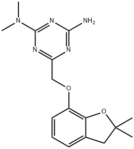 6-[(2,2-dimethyl-3H-1-benzofuran-7-yl)oxymethyl]-2-N,2-N-dimethyl-1,3,5-triazine-2,4-diamine Struktur