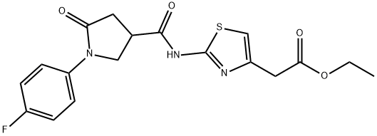 ethyl 2-(2-(1-(4-fluorophenyl)-5-oxopyrrolidine-3-carboxamido)thiazol-4-yl)acetate Struktur