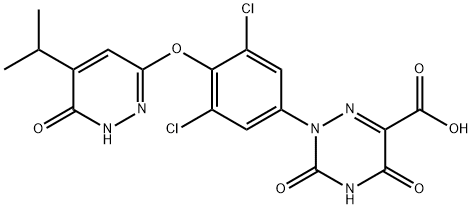 1,2,4-Triazine-6-carboxylic acid, 2-[3,5-dichloro-4-[[1,6-dihydro-5-(1-methylethyl)-6-oxo-3-pyridazinyl]oxy]phenyl]-2,3,4,5-tetrahydro-3,5-dioxo- Struktur