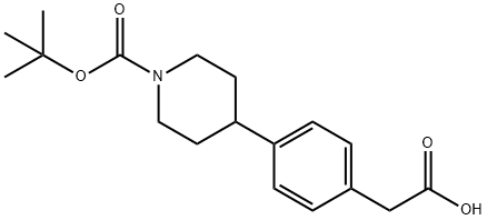 2-(4-(1-(tert-butoxycarbonyl)piperidin-4-yl)phenyl)acetic acid Struktur