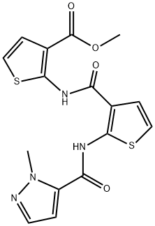 methyl 2-(2-(1-methyl-1H-pyrazole-5-carboxamido)thiophene-3-carboxamido)thiophene-3-carboxylate Struktur