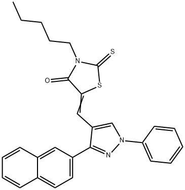 (5Z)-5-[(3-naphthalen-2-yl-1-phenylpyrazol-4-yl)methylidene]-3-pentyl-2-sulfanylidene-1,3-thiazolidin-4-one Struktur