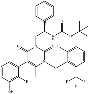 Carbamic acid, N-[(1R)-2-[5-(2-fluoro-3-hydroxyphenyl)-3-[[2-fluoro-6-(trifluoromethyl)phenyl]methyl]-3,6-dihydro-4-methyl-2,6-dioxo-1(2H)-pyrimidinyl]-1-phenylethyl]-, 1,1-dimethylethyl ester